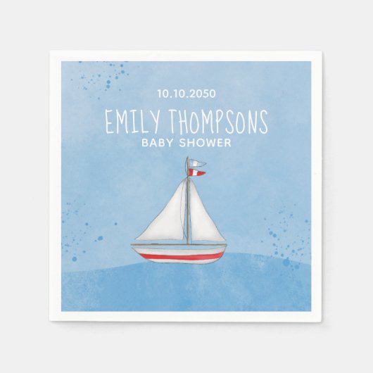 ブルー男の赤ちゃんシャワー航海のカスタム スタンダードカクテルナプキン (正面)