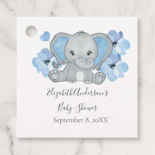 ブルー男の赤ちゃんゾウ赤ちゃんシャワー花バルーン フェイバータグ (正面)