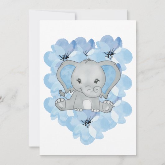 ブルー男の赤ちゃんゾウ赤ちゃんシャワー花バルーン 招待状 (裏面)
