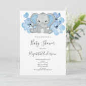 ブルー男の赤ちゃんゾウ赤ちゃんシャワー花バルーン 招待状 (スタンド正面)