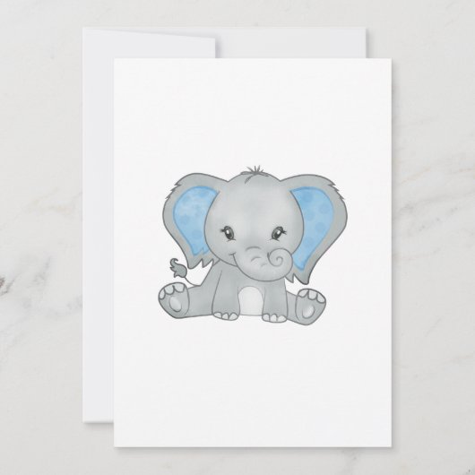 ブルー男の赤ちゃんゾウ赤ちゃんシャワー花バルーン 招待状 (裏面)