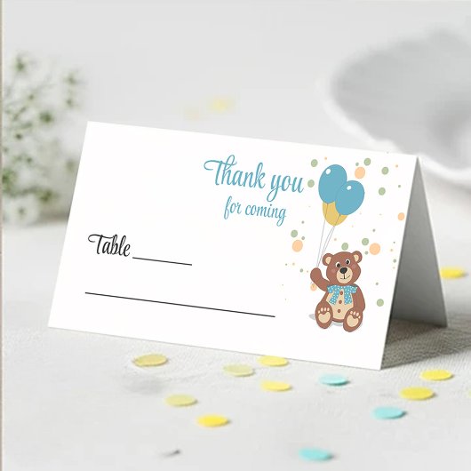 ブルー男の赤ちゃんテディベアベビーシャワーゲスト名 プレイスカード