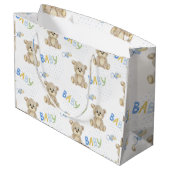 ブルー男の赤ちゃんテディベア水彩ベビーシャワー ラージペーパーバッグ (裏面アングル)