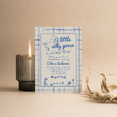 ブルー男の赤ちゃんハンドドロー間抜けグースベイビーシャワー 招待状