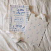 ブルー男の赤ちゃんハンドドロー間抜けグースベイビーシャワー 招待状