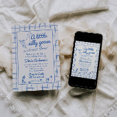 ブルー男の赤ちゃんハンドドロー間抜けグースベイビーシャワー 招待状