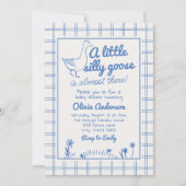 ブルー男の赤ちゃんハンドドロー間抜けグースベイビーシャワー 招待状 (正面)