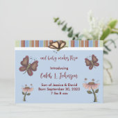 ブルー男の赤ちゃんバタフライフラワー誕生のお知らせ 案内状 (スタンド正面)