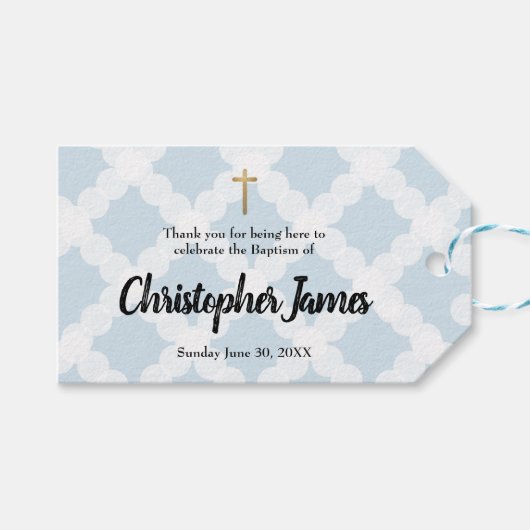 ブルー男の赤ちゃんバプティス水平感謝 ギフトタグ (正面(横))
