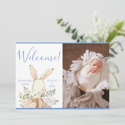 ブルー男の赤ちゃんフォトスクリプト誕生 案内状 (スタンド正面)