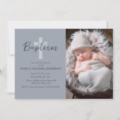 ブルー男の赤ちゃんフォトバプティスクロス招待状 招待状 (正面)