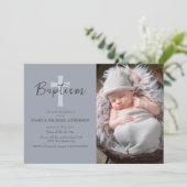 ブルー男の赤ちゃんフォトバプティスクロス招待状 招待状 (スタンド正面)