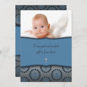 ブルー男の赤ちゃんフォト《キリスト教》洗礼式や命名式 招待状 (正面/裏面)