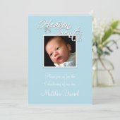 ブルー男の赤ちゃんフォト《キリスト教》洗礼式や命名式 招待状 (スタンド正面)