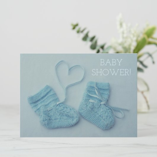 ブルー男の赤ちゃんブース写真シャワーの招待状 招待状 (スタンド正面)