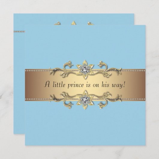 ブルー男の赤ちゃんプリンスシャワー 招待状 (正面/裏面)