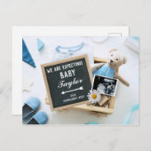 ブルー男の赤ちゃんベア妊娠の発表 ポストカード (正面/裏面)