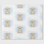ブルー男の赤ちゃんベア赤ちゃんシャワー ラッピングペーパー (フラット)