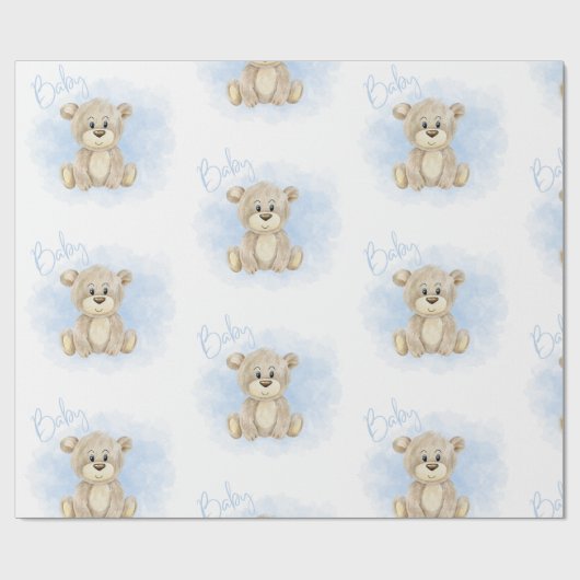 ブルー男の赤ちゃんベア赤ちゃんシャワー ラッピングペーパー (フラット)