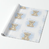 ブルー男の赤ちゃんベア赤ちゃんシャワー ラッピングペーパー (アンロールド)