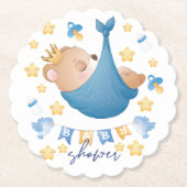 ブルー男の赤ちゃんベビーシャワーベア ペーパーコースター (正面)