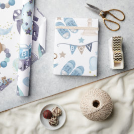 ブルー男の赤ちゃんベビーシャワーベビーギフトラップ ラッピングペーパー
