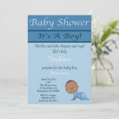 ブルー男の赤ちゃんベビーシャワー招待状 招待状 (スタンド正面)