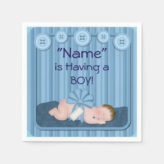 ブルー男の赤ちゃんベビーシャワー紙ナプキンス スタンダードカクテルナプキン (正面)