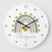 ブルー男の赤ちゃんレインボー子供部屋アクリル時計 ラージ壁時計 (正面)