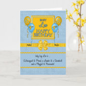 ブルー男の赤ちゃんレオ〔占星術の〕十二宮図1st誕生日 カード (黄色い花)