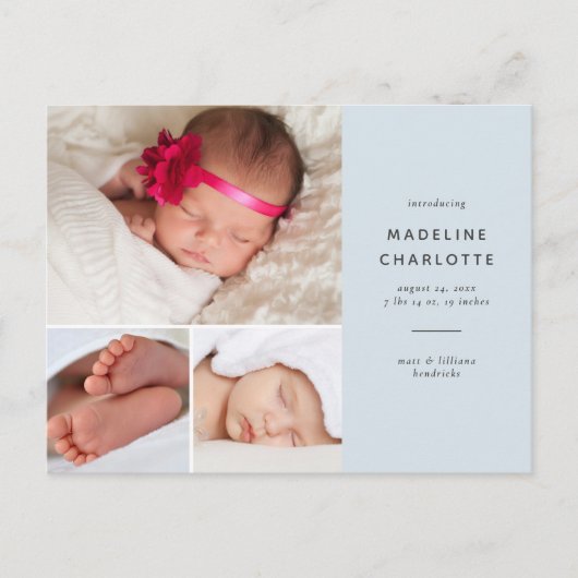 ブルー男の赤ちゃん写真集団誕生のお知らせ ポストカード (正面)