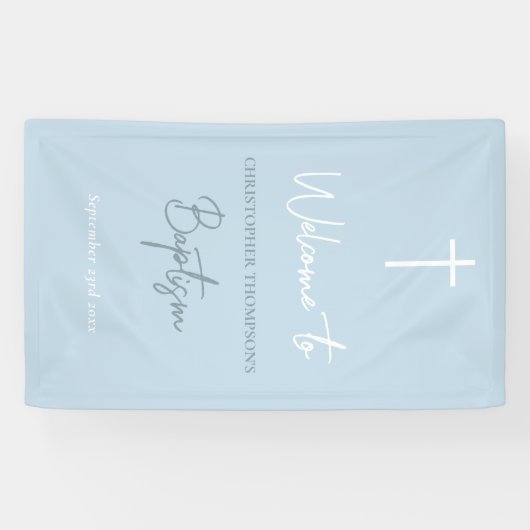 ブルー男の赤ちゃん書道バプテスムウェルカムサイン 横断幕 (横)