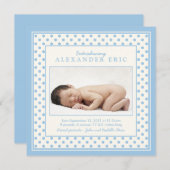 ブルー男の赤ちゃん水玉模様写真誕生のお知らせ 案内状 (正面/裏面)
