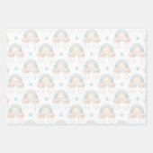 ブルー男の赤ちゃん熱気球と虹 ラッピングペーパーシート (正面)