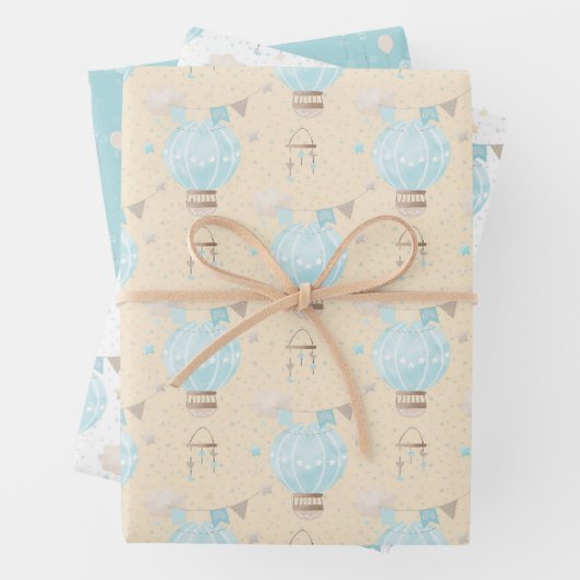 ブルー男の赤ちゃん熱気球 ラッピングペーパーシート (インサイチュ)