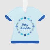 ブルー男の赤ちゃん蝶と花のカスタム オーナメント (正面)
