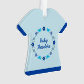 ブルー男の赤ちゃん蝶と花のカスタム オーナメント (正面)