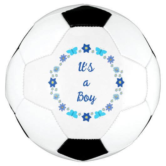 ブルー男の赤ちゃん蝶と花のカスタム サッカーボール (正面)