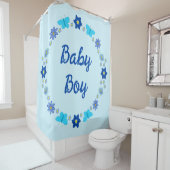 ブルー男の赤ちゃん蝶と花のカスタム シャワーカーテン (インサイチュ)