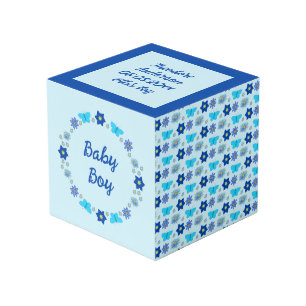ブルー男の赤ちゃん蝶と花のカスタム フォトキューブ