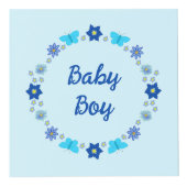 ブルー男の赤ちゃん蝶と花のカスタム フォトキューブ (正面)