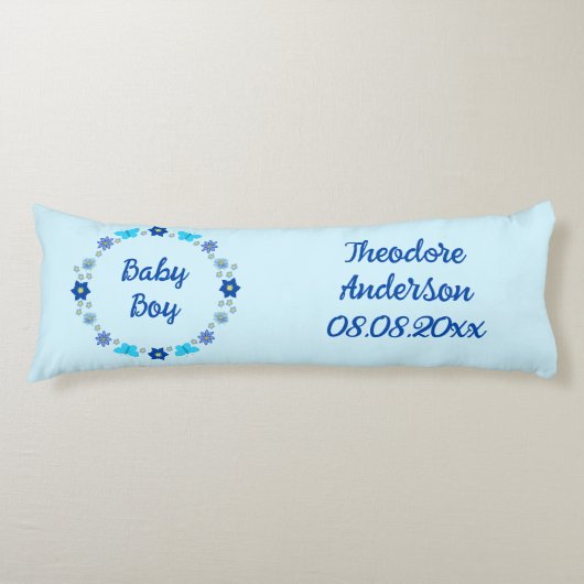 ブルー男の赤ちゃん蝶と花のカスタム ボディピロー (正面)