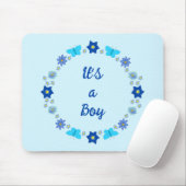 ブルー男の赤ちゃん蝶と花のカスタム マウスパッド (マウス)