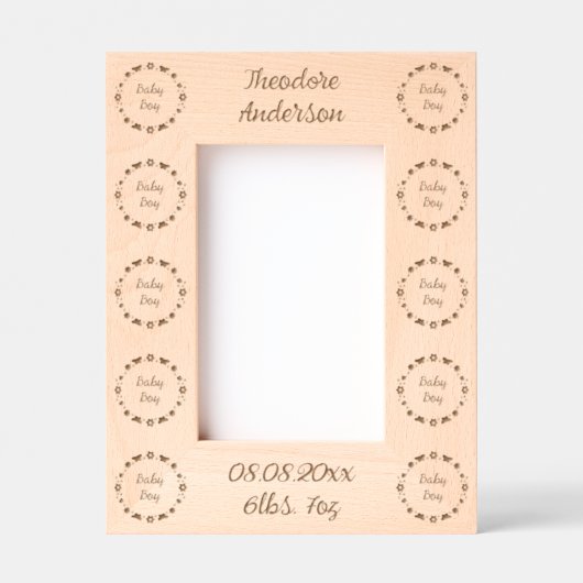 ブルー男の赤ちゃん蝶と花のカスタム レーザー彫刻フレーム (正面)