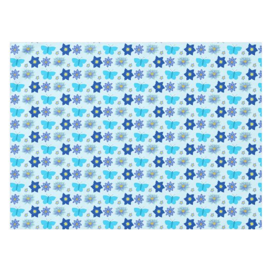 ブルー男の赤ちゃん蝶と花パターン(の模様が)ある テーブルクロス (正面(横))