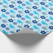 ブルー男の赤ちゃん蝶と花パターン（の模様が）ある ラッピングペーパー (角)