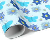 ブルー男の赤ちゃん蝶と花パターン（の模様が）ある ラッピングペーパー (ロールコーナー)