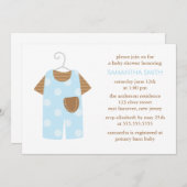 ブルー男の赤ちゃん衣装ベビーシャワー 招待状 (正面/裏面)