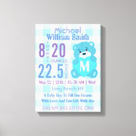 ブルー男の赤ちゃん誕生統計ウォールデコールアート キャンバスプリント