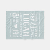 ブルー男の赤ちゃん誕生統計キープサケ フリースブランケット (正面(横))